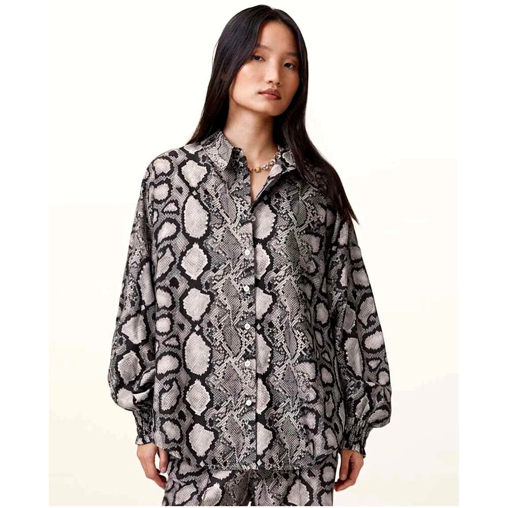 AllSaints Charli Shirt 4 Snake Print Button Up Blouse 100% Viscose Draped NWOT